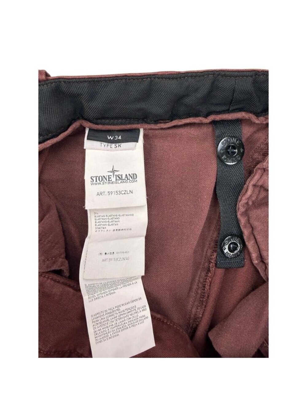 STONE ISLAND Chino Slim Fit Pants Type SK Size 34 Washed Maroon - Picture 6 of 9